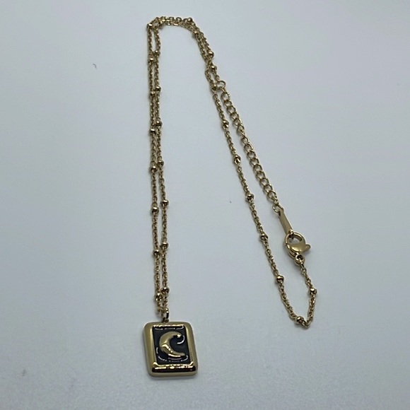 Gold Tone Moon 🌙 Black Enamel Pendant Necklace - Picture 3 of 9
